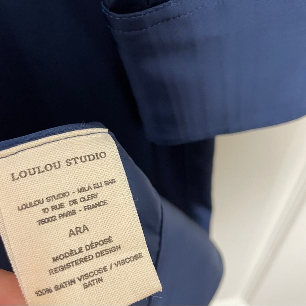 LouLou Studio Ara Satin Shirt Dress Navy Maxi Minimalist Sz M - Picture 10 of 11